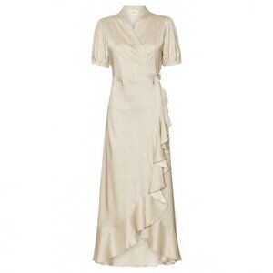Karmamia Iris Dress Art Deco Shell Wrap Midi Ruffle Cream NWT - Size S/M